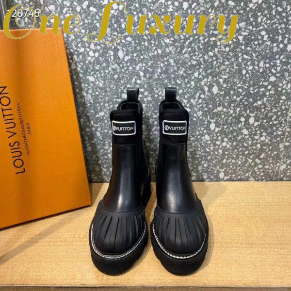 Replica Louis Vuitton Women Shoes LV Ruby Flat Ankle Boot Black Rubberized Calf Leather 5