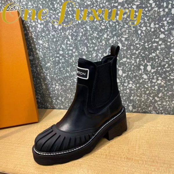 Replica Louis Vuitton Women Shoes LV Ruby Flat Ankle Boot Black Rubberized Calf Leather 7