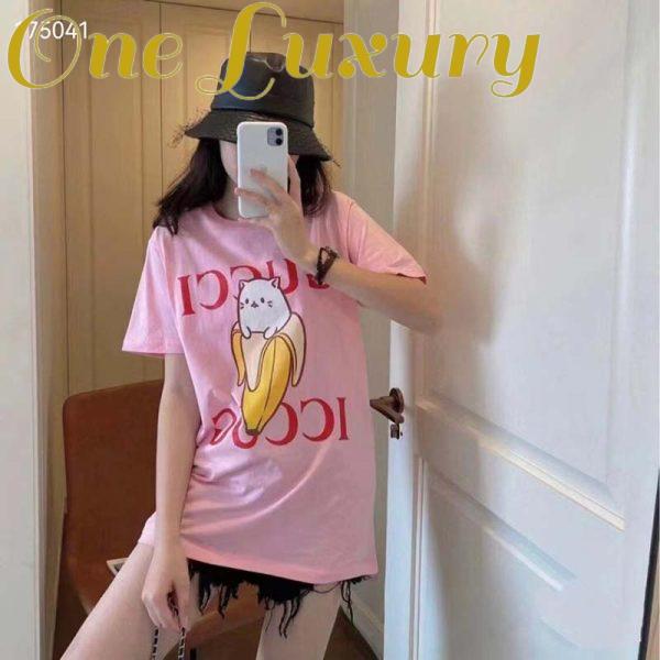 Replica Gucci GG Women Bananya Cotton T-Shirt Pink Jersey Crewneck Oversize Fit 11