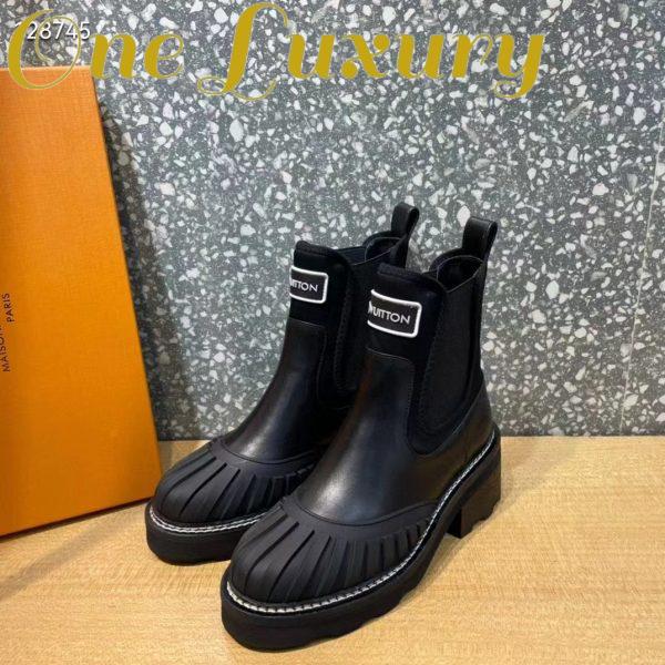 Replica Louis Vuitton Women Shoes LV Ruby Flat Ankle Boot Black Rubberized Calf Leather 8