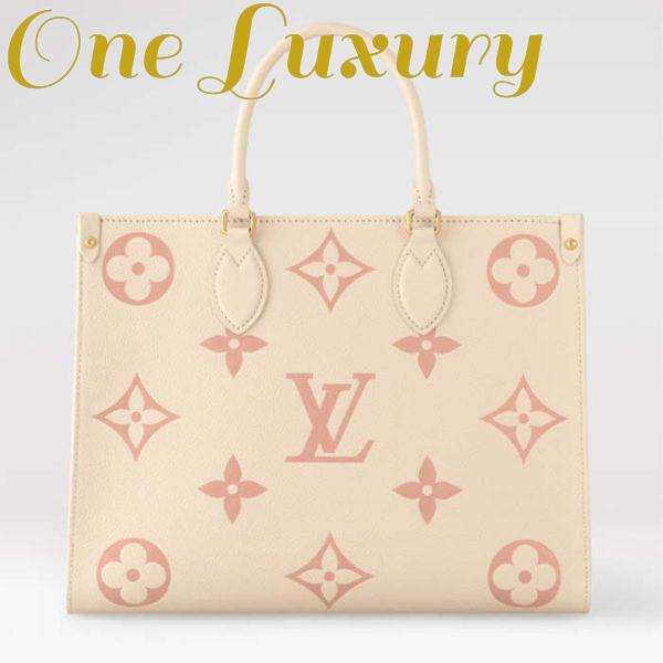 Replica Louis Vuitton Women OnTheGo MM Tote Pink Embossed Supple Grained Cowhide Leather