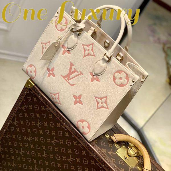 Replica Louis Vuitton Women OnTheGo MM Tote Pink Embossed Supple Grained Cowhide Leather 3