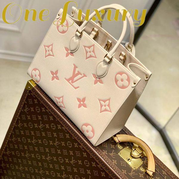 Replica Louis Vuitton Women OnTheGo MM Tote Pink Embossed Supple Grained Cowhide Leather 4