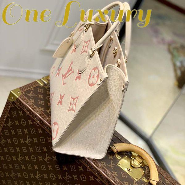 Replica Louis Vuitton Women OnTheGo MM Tote Pink Embossed Supple Grained Cowhide Leather 5