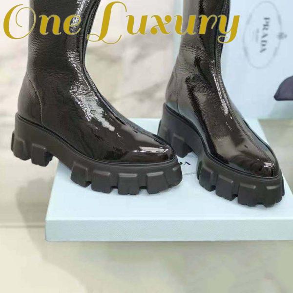 Replica Prada Women Monolith Pointy Technical Patent Leather Booties 6