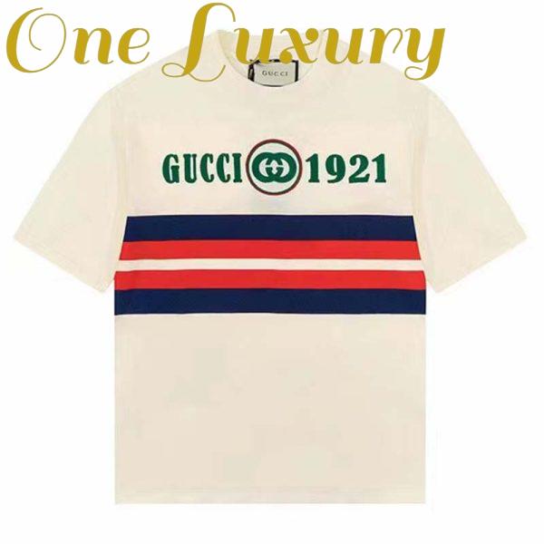 Replica Gucci GG Women Cotton T-Shirt White Cotton Jersey Crewneck Oversize