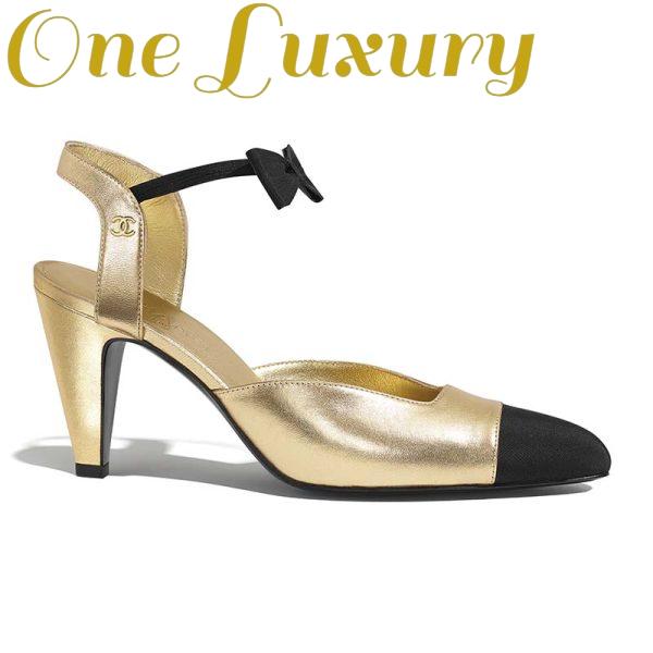 Replica Chanel Women Pumps Laminated Lambskin & Grosgrain Gold & Black 7.9 cm Heel 2