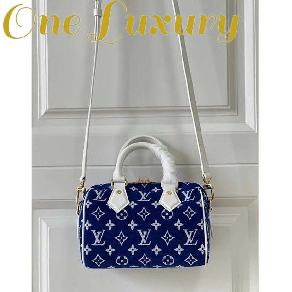 Replica Louis Vuitton Women Speedy Bandouliere 20 Bag Blue Monogram Jacquard Velvet Cowhide 7