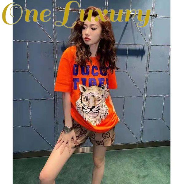 Replica Gucci GG Women Gucci Tiger Cotton T-Shirt Orange Jersey Crewneck 3