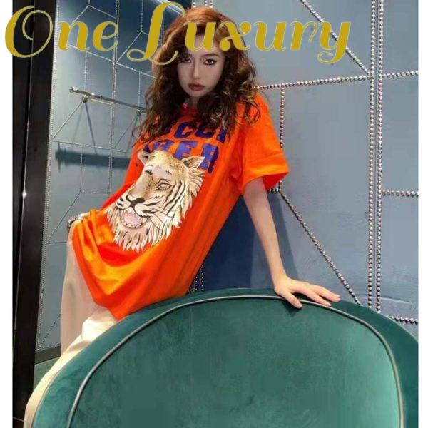 Replica Gucci GG Women Gucci Tiger Cotton T-Shirt Orange Jersey Crewneck 4