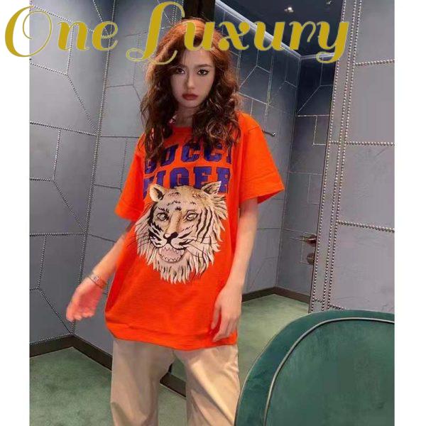 Replica Gucci GG Women Gucci Tiger Cotton T-Shirt Orange Jersey Crewneck 5