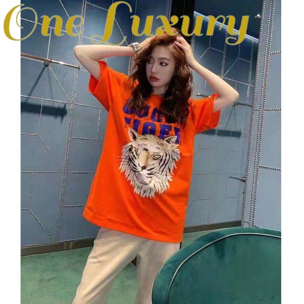 Replica Gucci GG Women Gucci Tiger Cotton T-Shirt Orange Jersey Crewneck 6