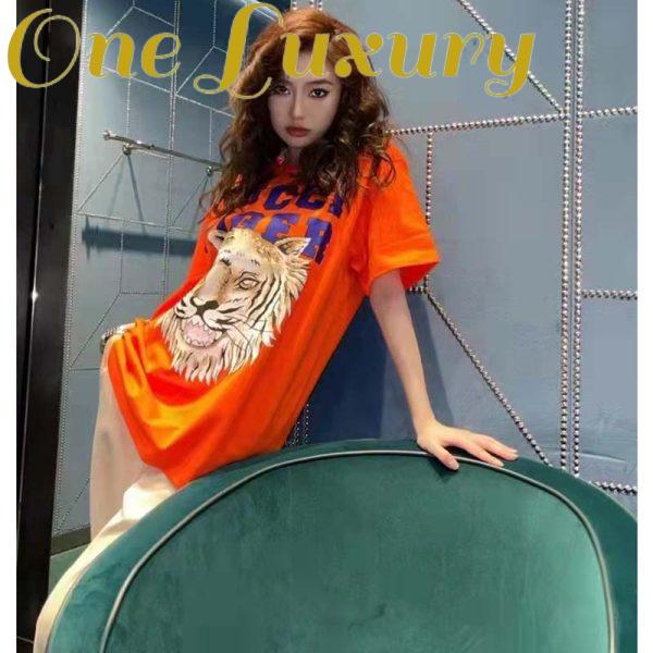 Replica Gucci GG Women Gucci Tiger Cotton T-Shirt Orange Jersey Crewneck 9