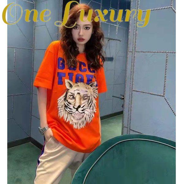 Replica Gucci GG Women Gucci Tiger Cotton T-Shirt Orange Jersey Crewneck 10