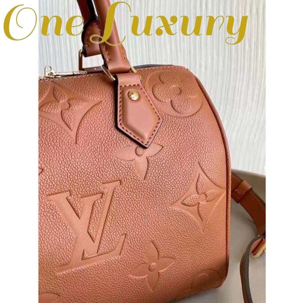 Replica Louis Vuitton Women Speedy Bandoulière 25 Handbag Cognac Brown Embossed Grained Cowhide Leather 9