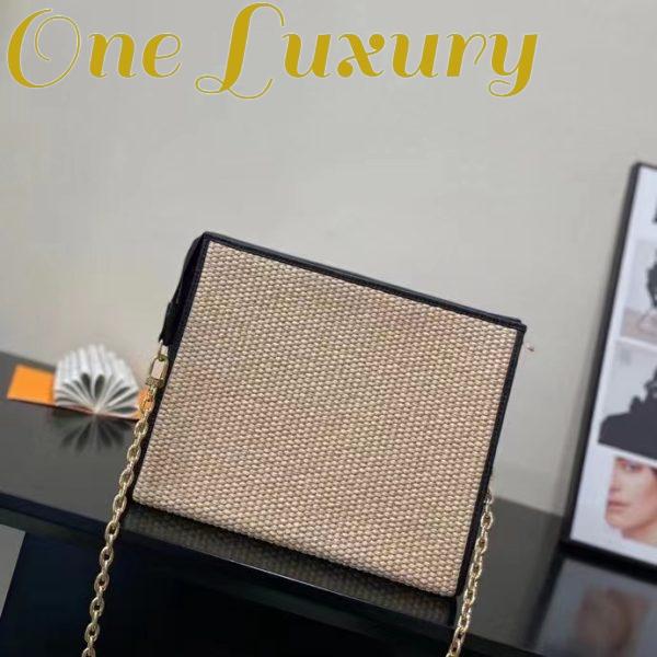 Replica Louis Vuitton Women Toiletry Pouch On Chain Natural Black Raffia Cowhide Leather 4