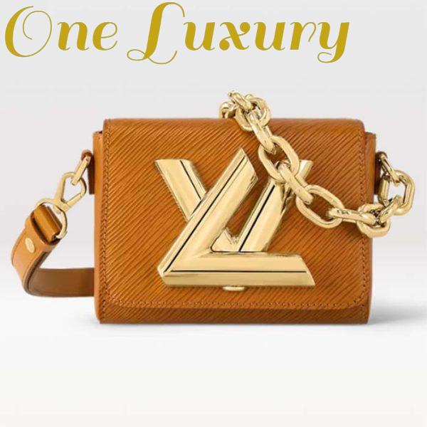Replica Louis Vuitton Women Twist Lock XL Gold Brown Epi Cowhide Leather Microfiber