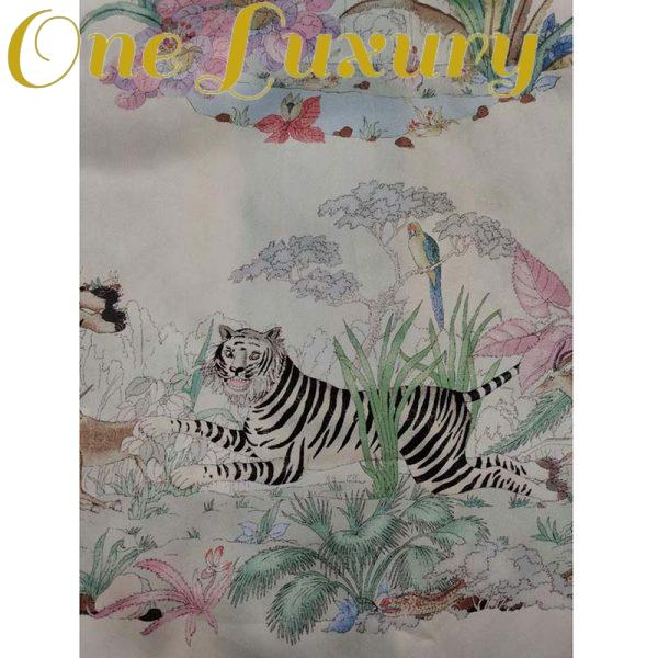 Replica Gucci GG Women Tiger Bowling Shirt Flower Print Ivory Silk Crepe Loose Fit 6