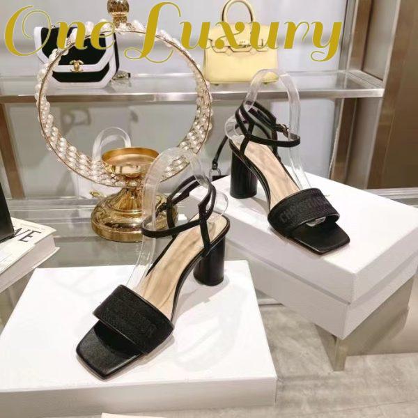 Replica Dior Women CD Dway Heeled Sandal Black Embroidered Satin Lambskin 10 CM Heel 5