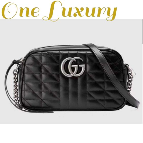 Replica Gucci Women GG Marmont Small Shoulder Bag Black Matelassé Leather