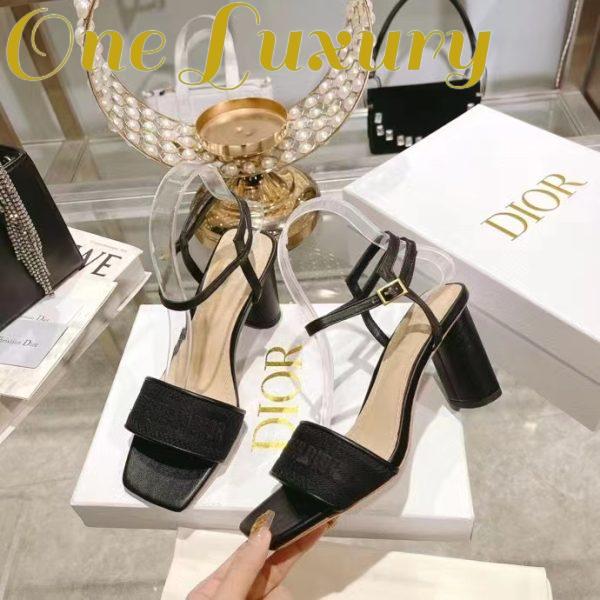 Replica Dior Women CD Dway Heeled Sandal Black Embroidered Satin Lambskin 10 CM Heel 7