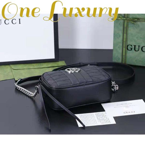 Replica Gucci Women GG Marmont Small Shoulder Bag Black Matelassé Leather 5