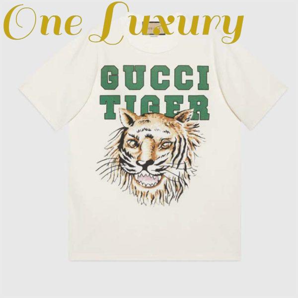 Replica Gucci Men GG Tiger Cotton T-Shirt White Jersey Tiger Head Crewneck