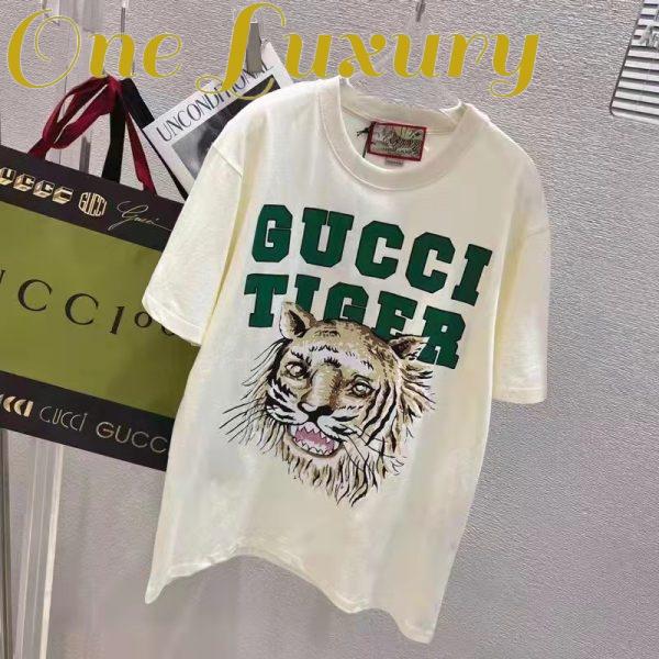 Replica Gucci Men GG Tiger Cotton T-Shirt White Jersey Tiger Head Crewneck 3