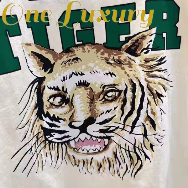 Replica Gucci Men GG Tiger Cotton T-Shirt White Jersey Tiger Head Crewneck 5