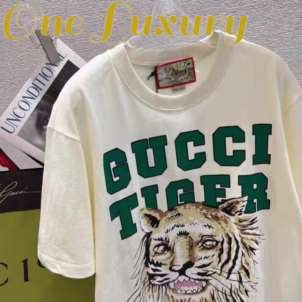 Replica Gucci Men GG Tiger Cotton T-Shirt White Jersey Tiger Head Crewneck 6