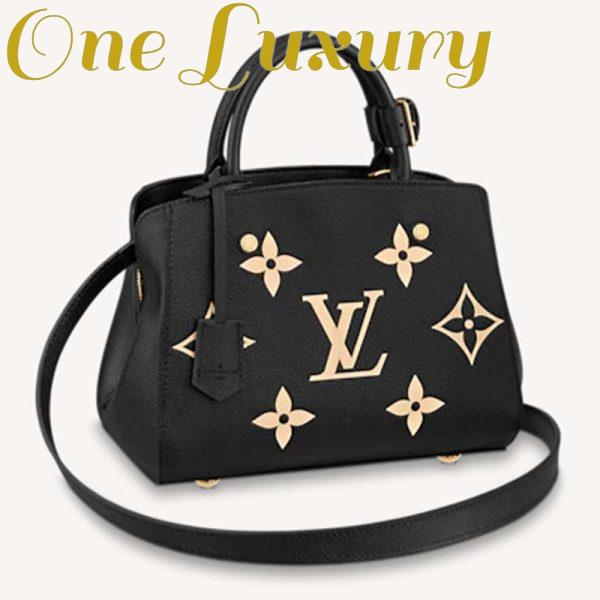 Replica Louis Vuitton Women Montaigne BB Handbag Black Beige Embossed Grained Cowhide Leather