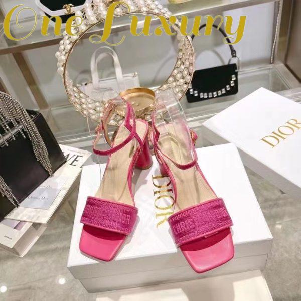 Replica Dior Women CD Dway Heeled Sandal Rani Pink Embroidered Satin Lambskin 3
