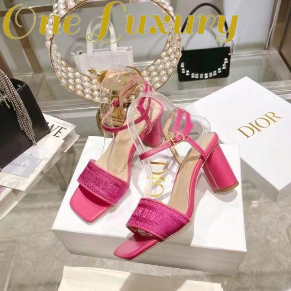Replica Dior Women CD Dway Heeled Sandal Rani Pink Embroidered Satin Lambskin 6