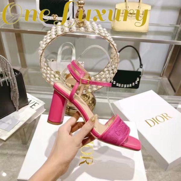 Replica Dior Women CD Dway Heeled Sandal Rani Pink Embroidered Satin Lambskin 7