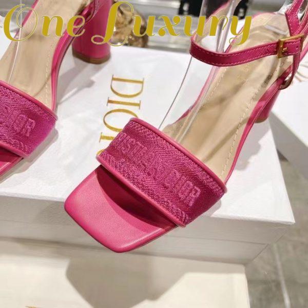 Replica Dior Women CD Dway Heeled Sandal Rani Pink Embroidered Satin Lambskin 11