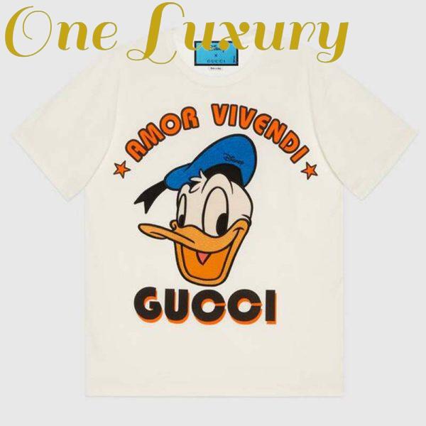 Replica Gucci Men Disney x Gucci Donald Duck T-Shirt Cotton Jersey Crewneck Oversize Fit-White 2