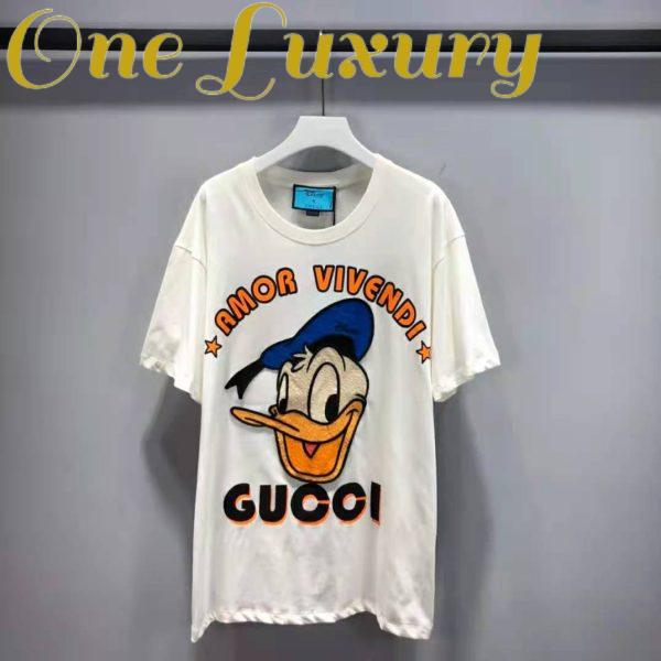 Replica Gucci Men Disney x Gucci Donald Duck T-Shirt Cotton Jersey Crewneck Oversize Fit-White 3