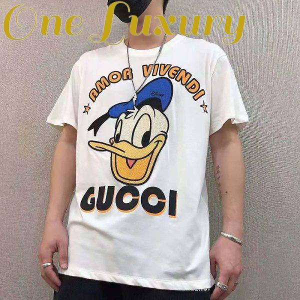 Replica Gucci Men Disney x Gucci Donald Duck T-Shirt Cotton Jersey Crewneck Oversize Fit-White 7