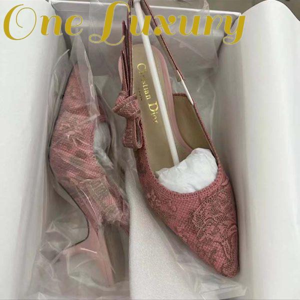 Replica Dior Women CD J’Adior Slingback Pump Pink Gray Embroidered Cotton Toile De Jouy Sauvage 5