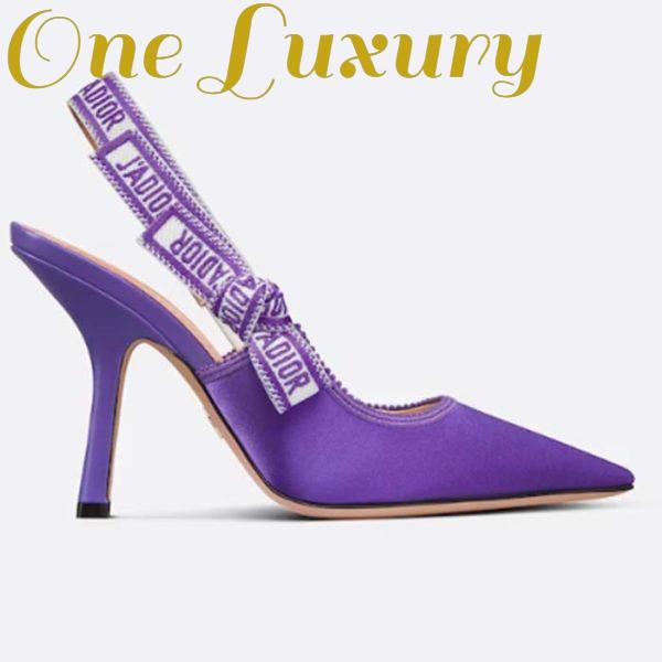 Replica Dior Women CD J’Adior Slingback Pump Purple Embroidered Satin Cotton 10 CM Heel