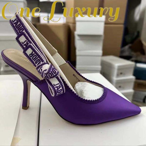 Replica Dior Women CD J’Adior Slingback Pump Purple Embroidered Satin Cotton 10 CM Heel 3