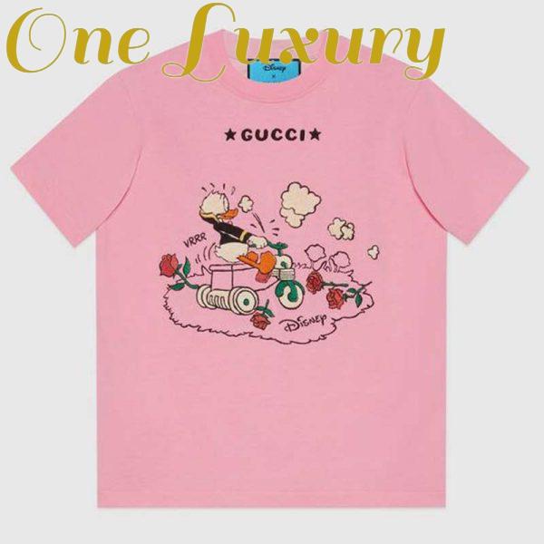 Replica Gucci Men Disney x Gucci Donald Duck T-Shirt Cotton Jersey Crewneck Short Sleeves-Pink 2