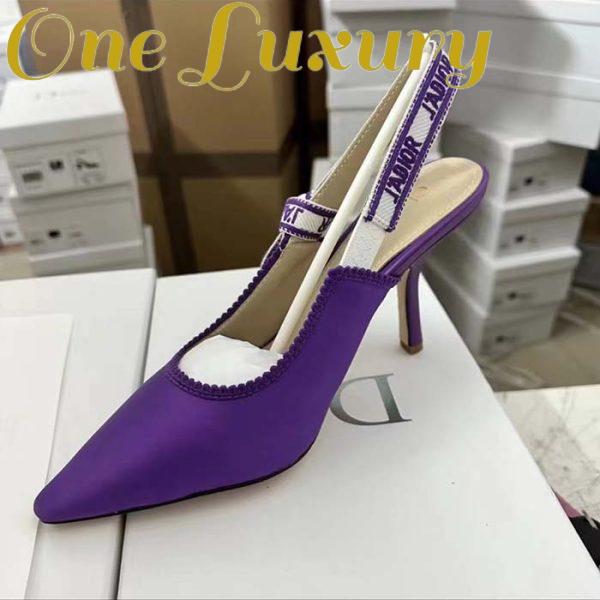 Replica Dior Women CD J’Adior Slingback Pump Purple Embroidered Satin Cotton 10 CM Heel 5