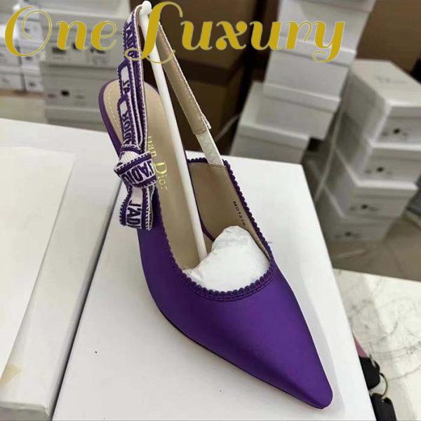 Replica Dior Women CD J’Adior Slingback Pump Purple Embroidered Satin Cotton 10 CM Heel 6