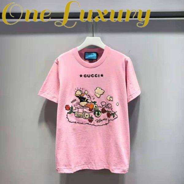 Replica Gucci Men Disney x Gucci Donald Duck T-Shirt Cotton Jersey Crewneck Short Sleeves-Pink 3