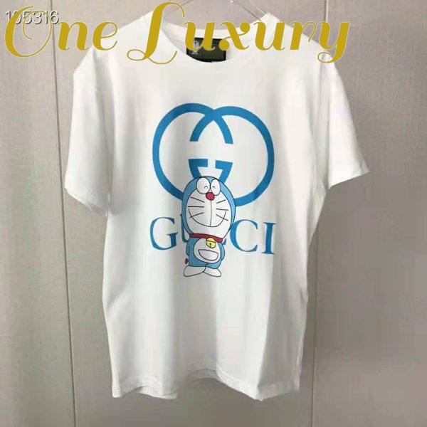 Replica Gucci Men Doraemon x Gucci Oversize T-Shirt Ivory Cotton Jersey Crewneck-Blue 3