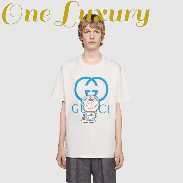Replica Gucci Men Doraemon x Gucci Oversize T-Shirt Ivory Cotton Jersey Crewneck-Blue 13
