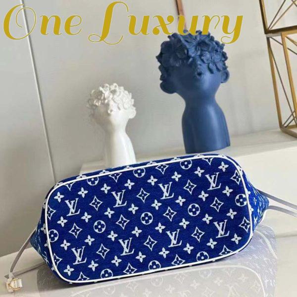 Replica Louis Vuitton Women Neverfull MM Tote Blue Monogram Jacquard Velvet Cowhide Leather 7