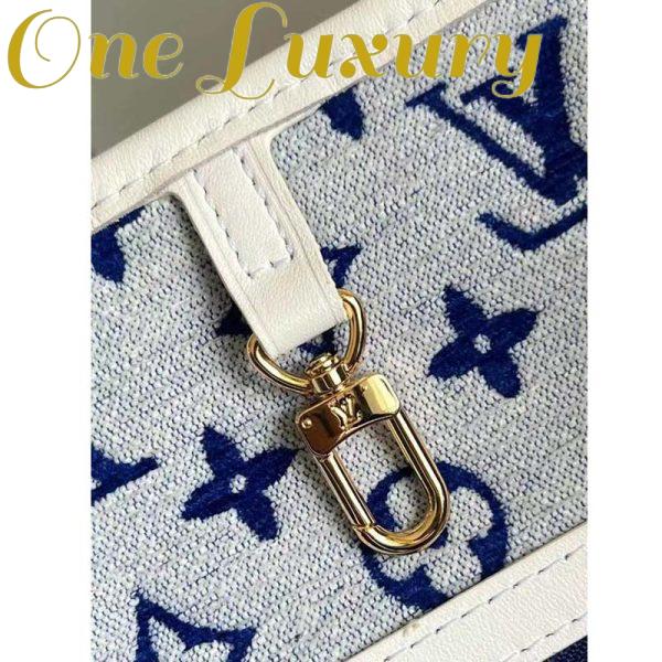 Replica Louis Vuitton Women Neverfull MM Tote Blue Monogram Jacquard Velvet Cowhide Leather 10