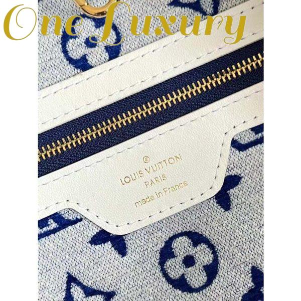 Replica Louis Vuitton Women Neverfull MM Tote Blue Monogram Jacquard Velvet Cowhide Leather 11